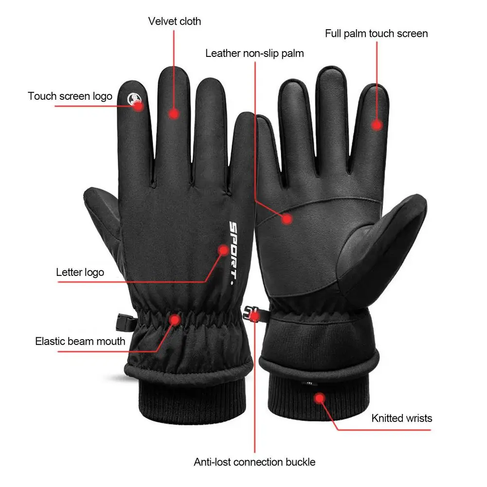 

Winter-Warm-Gloves Black Waterproof Warm Ski-Gloves 3-Size Universal For Cycling Fitness Hiking Traveling Travel Outdoor Sports