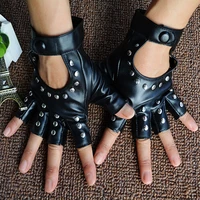 women artificial leather half finger glovestheatrical punk hip hop driving motorcycle performance party fingerless mittens new