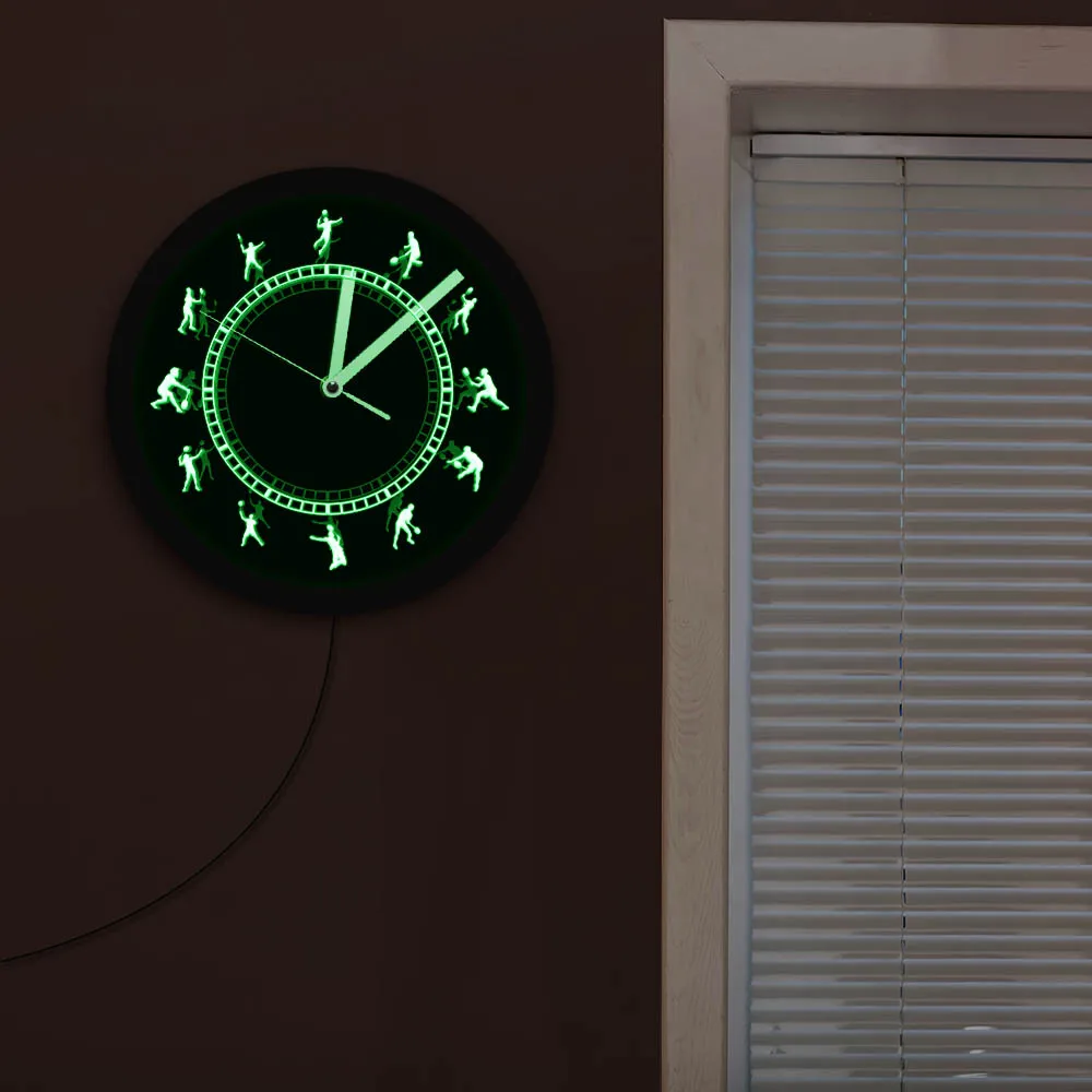 Силуэты для игры в бадминтон светодиодное освещение неоновые Настенные часы