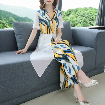 

Chiffon Luxury 2 Piece Set Women Wide Leg Pants Wholesale Clothing Women Set Ensemble Femme Survetement Conjunto Feminino