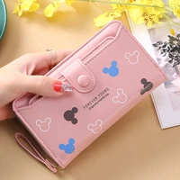 lovely mickey cartoon pu leather lady long hand holding large capacity card holder womens wallet girl fashion mobile phone bag