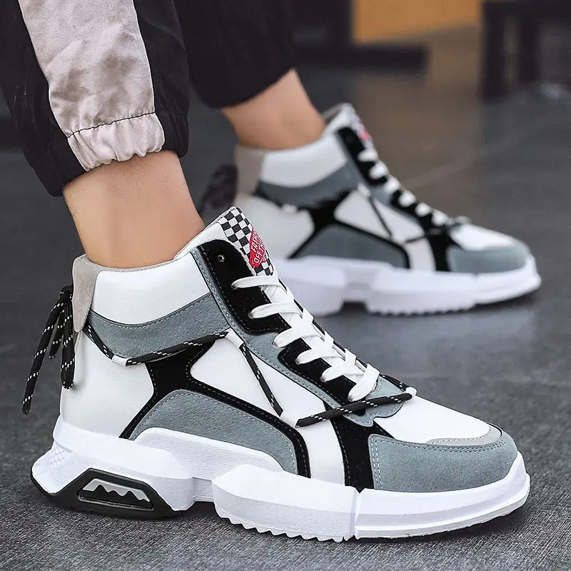 Новинка высокие мужские кроссовки на платформе модные кожаные дышащие обувь для