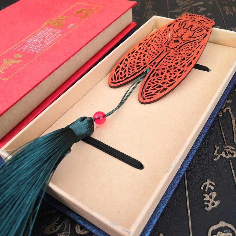 Redwood Cicada Shape Bookmark Set Teacher&amp#39s Day Classical Chinese Style Creative Gift Red Wooden |
