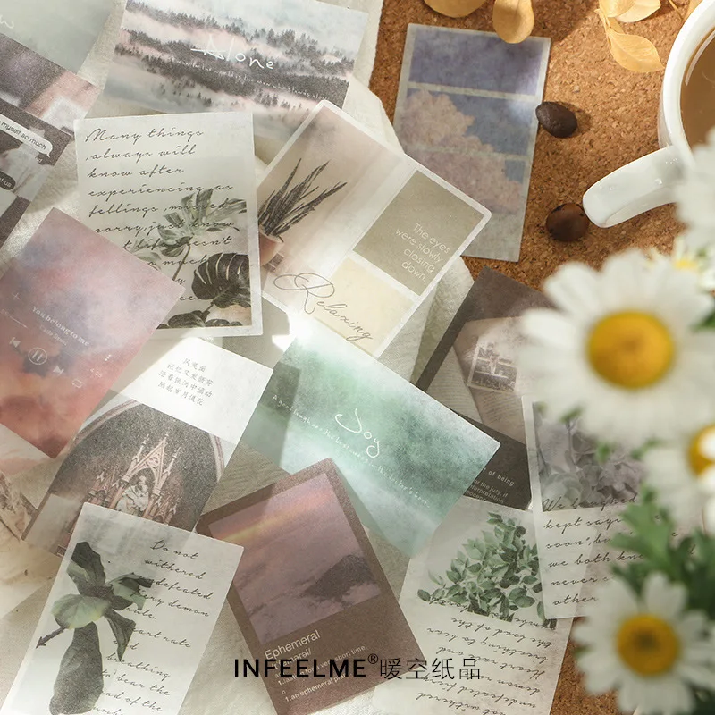 

40 Pcs Self-adhesive Sticker Set Washi Paper Decoration Label Mountain Landscape Vintage Floral Travel Stickers For Scrapbooking