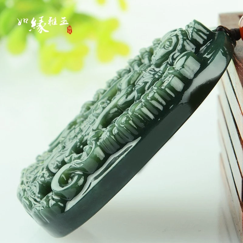 

NATURAL HETIAN NEPHRITE PENDANT HAND-CARVED THOUSAND HANDS KWAN-YIN ROUND NECKLACE MEN'S FASHION JADES JEWELRY