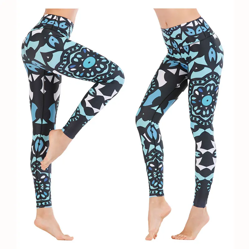 Женские спортивные штаны для йоги с принтом тренировочные брюки высокой талией