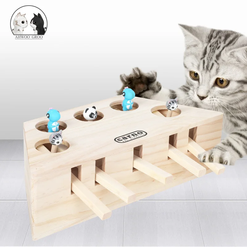 Горячая кошка Охота игрушка погоня мышь твердый деревянный интерактивный