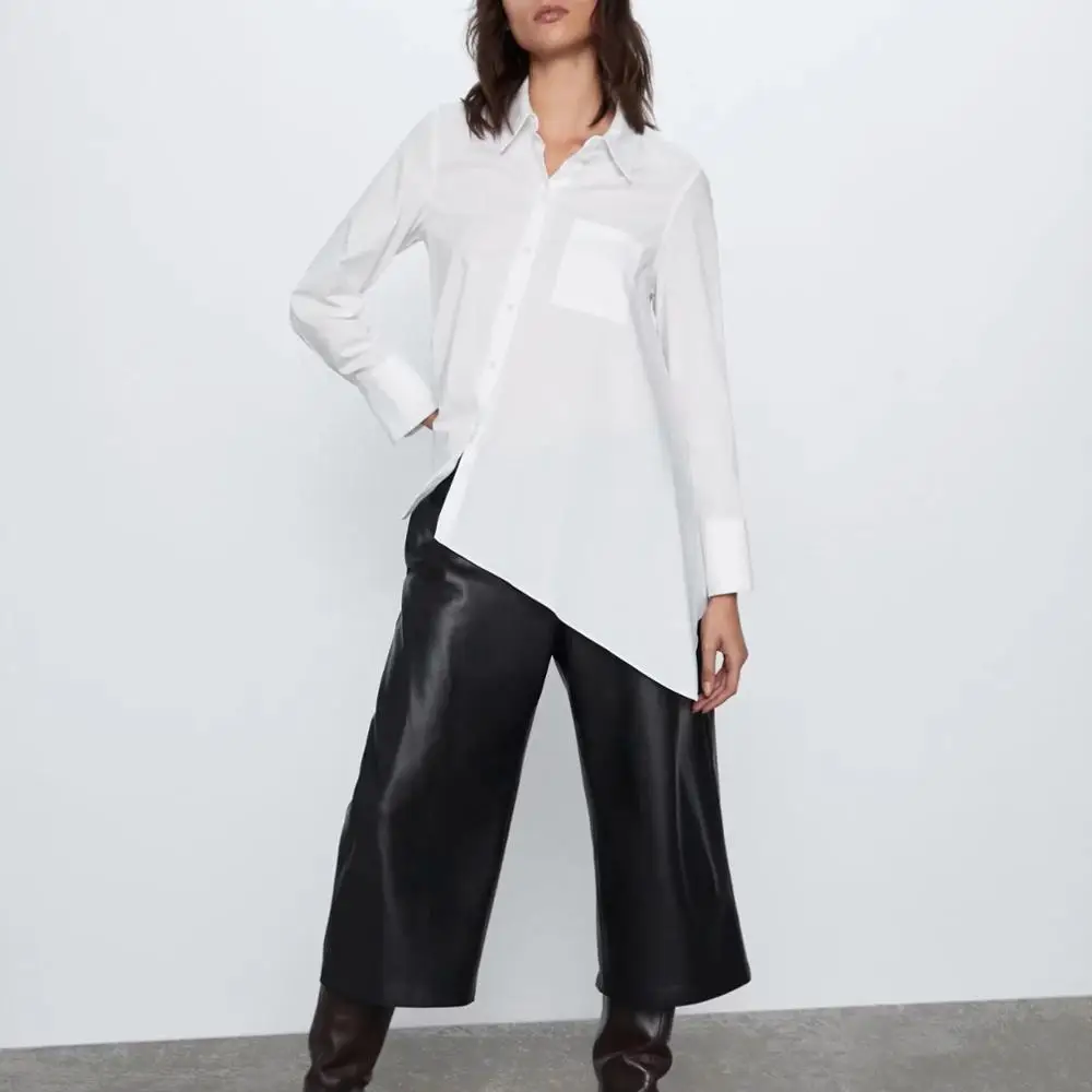 Новинка женская белая Асимметричная рубашка из поплина повседневный Модный