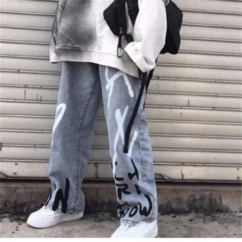 

Cute Blue Jeans Women Streetwear Straight Jean Female Summer Cotton Cargo Pants Streetwear Loose Cool Harajuku Oversized Jeans