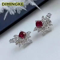 dimingke 44mm natural ruby flower stud earrings woman birthday gift party s925 sterling silver high jewelry