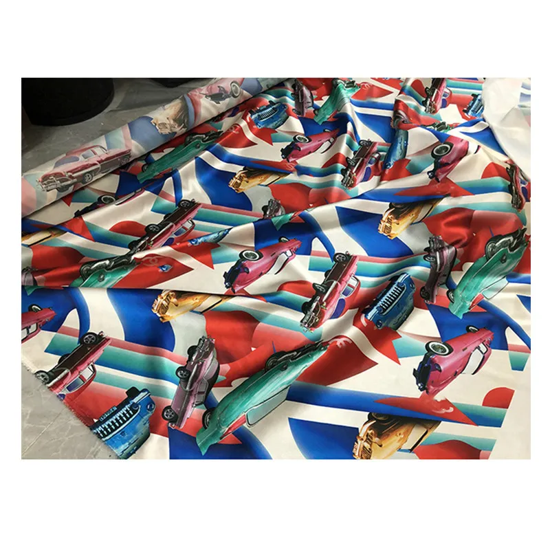 Эластичная атласная ткань на метр материал с принтом для платья одежды шитья