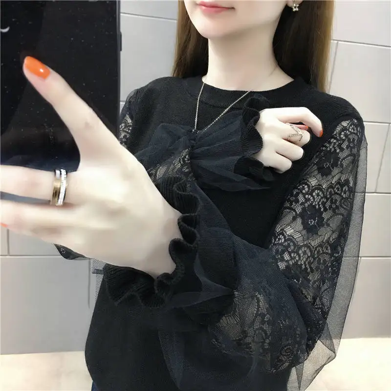 

Woman Truien Mesh Edge Stitches Short Trui Women Top Femme Chandails Pull Hiver