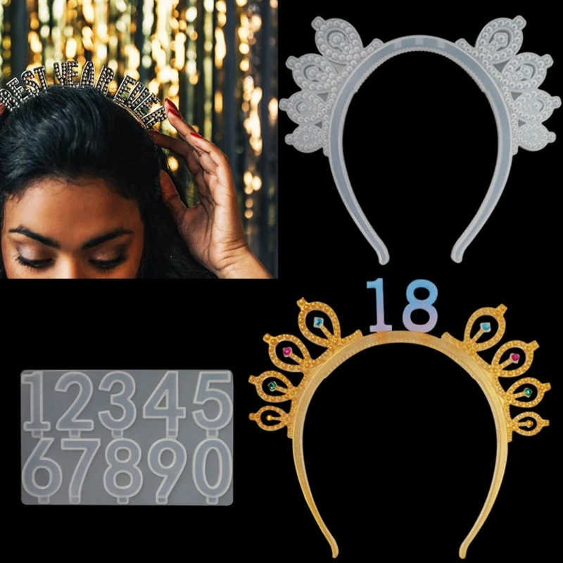 

1 Set Digital Numbers Birthday Crown Hair Hoop Epoxy Resin Mold Headdress Headwear Decorations Silicone Mould DIY Crafts Mold