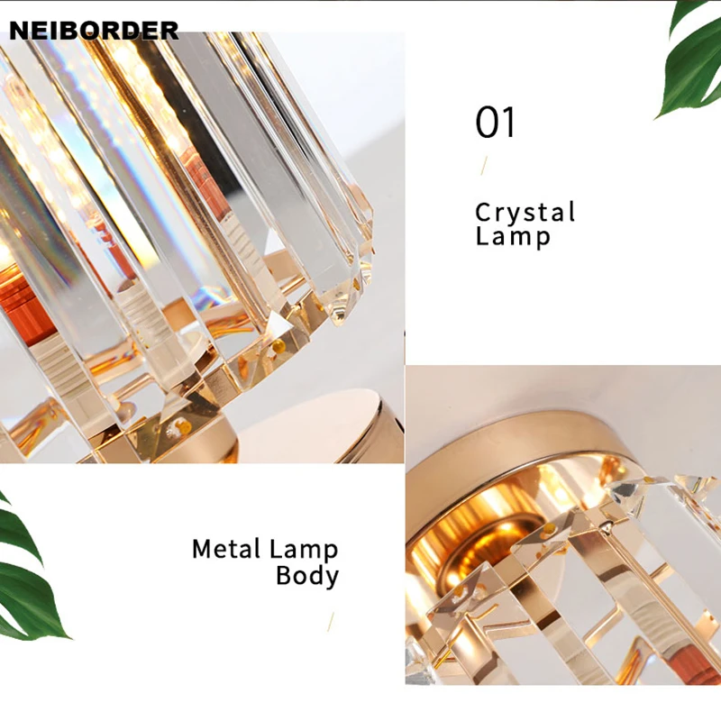 

LED Ceiling Lights Crystal Lampshade Plafonnier Living Room Aisle Bedroom Round Square Decorative Ceiling Lamp Gold Black Silver