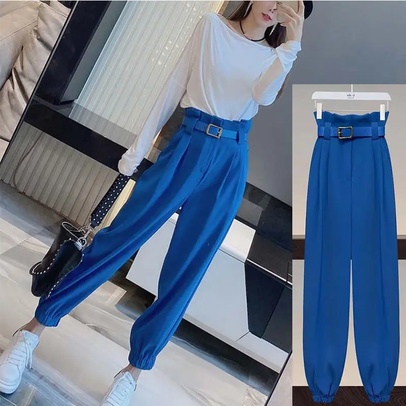 

2021 Spring Summer Women Suit Pants Fashion Female Casual Loose High Waist Solid Color Harem Pant Office Lady Long Trousers L322