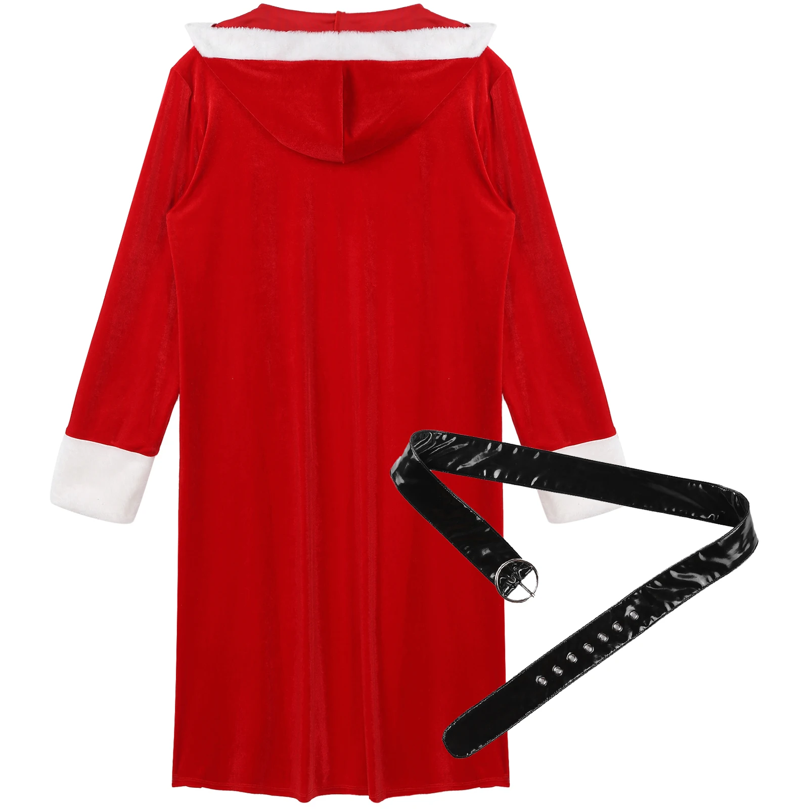 Men Christmas Bathrobe Winter Role Play Hooded Costume Velvet Long Sleeve Kimono Nightwear Sleepwear Night-Robe With Belt
