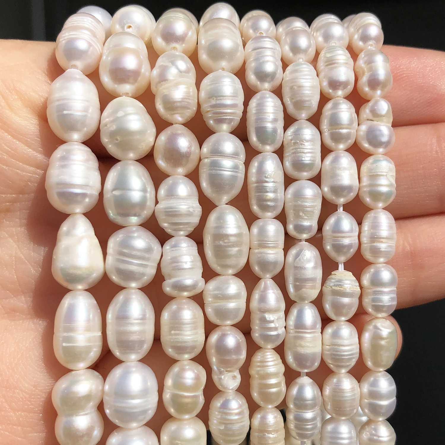 

Rice Shape Natural Freshwater White Pearl Beads Punch Loose Beads for Jewelry Making Handmade DIY Charm Bracelet Necklace 15"