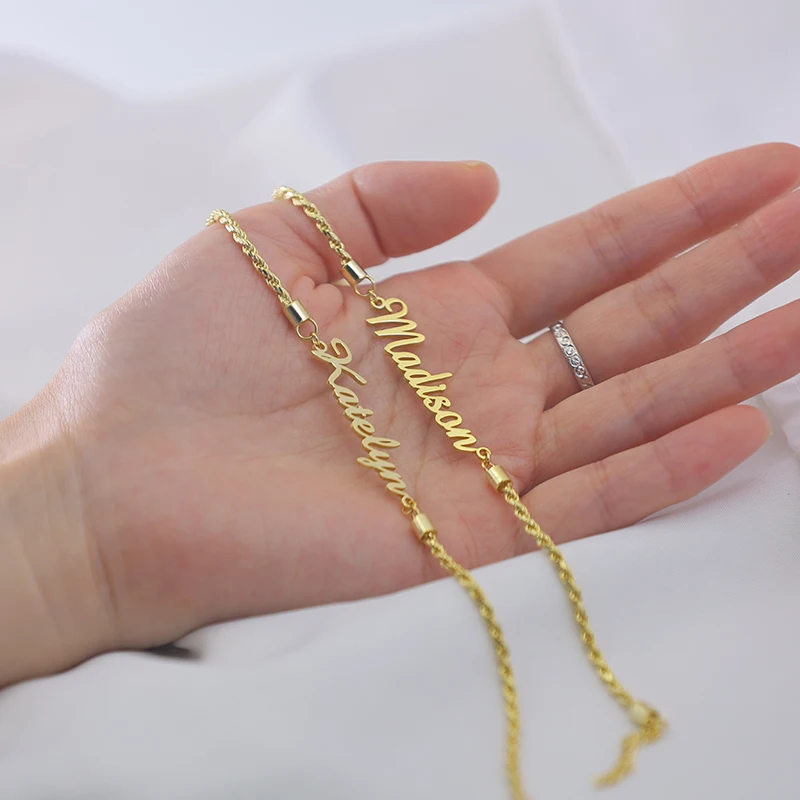 

Изготовленный На Заказ 925 чистого серебра веревочки ножной браслет для женщин Регулируемый позолоченный браслет на лодыжку с именной табли...