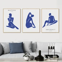 abstract blue trendy female body artistic posters nordic style wall art minimalist prints canvas painting for living room decor