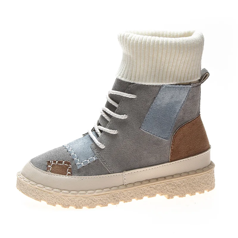 Женские ботинки на платформе с прострочкой ботильоны контрастных цветов в стиле