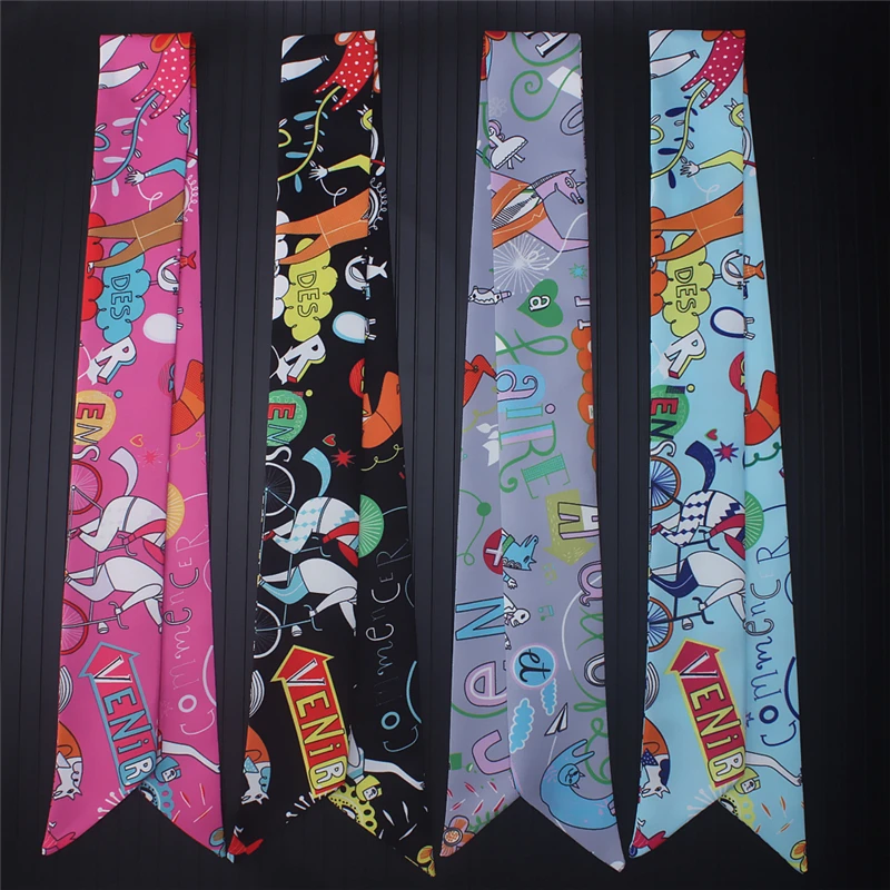 

fashion women silk scarf skinny neck scarves female letter print hair scarfs ribbons lady hand bag decorate tie