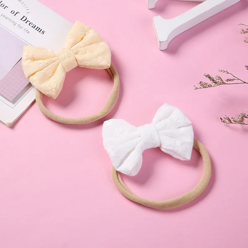 

CN Baby Girls Cotton Linen Headband Toddler Nylon Hairband Elastic Head Band Soft Infant Princess Newborn Photography Props