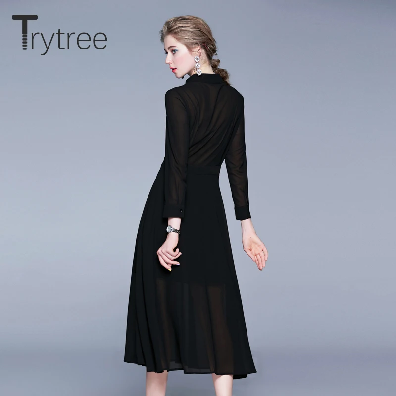 Trytree 2020 весеннее женское платье повседневное лоскутное с воротником-стойкой и