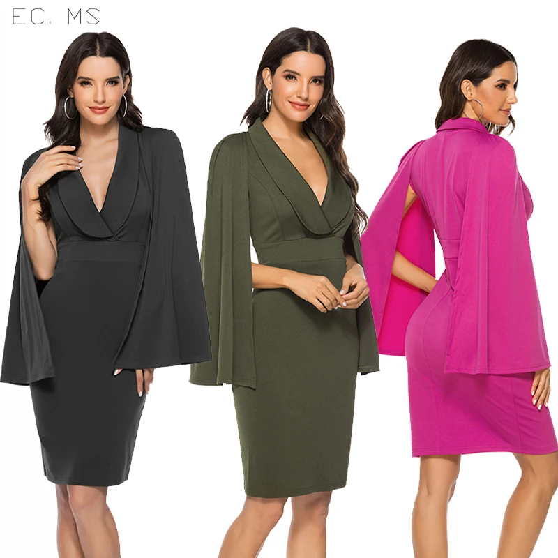 EC. MS накидка рукав Глубокий V образным вырезом шаль с воротником разрезом подол