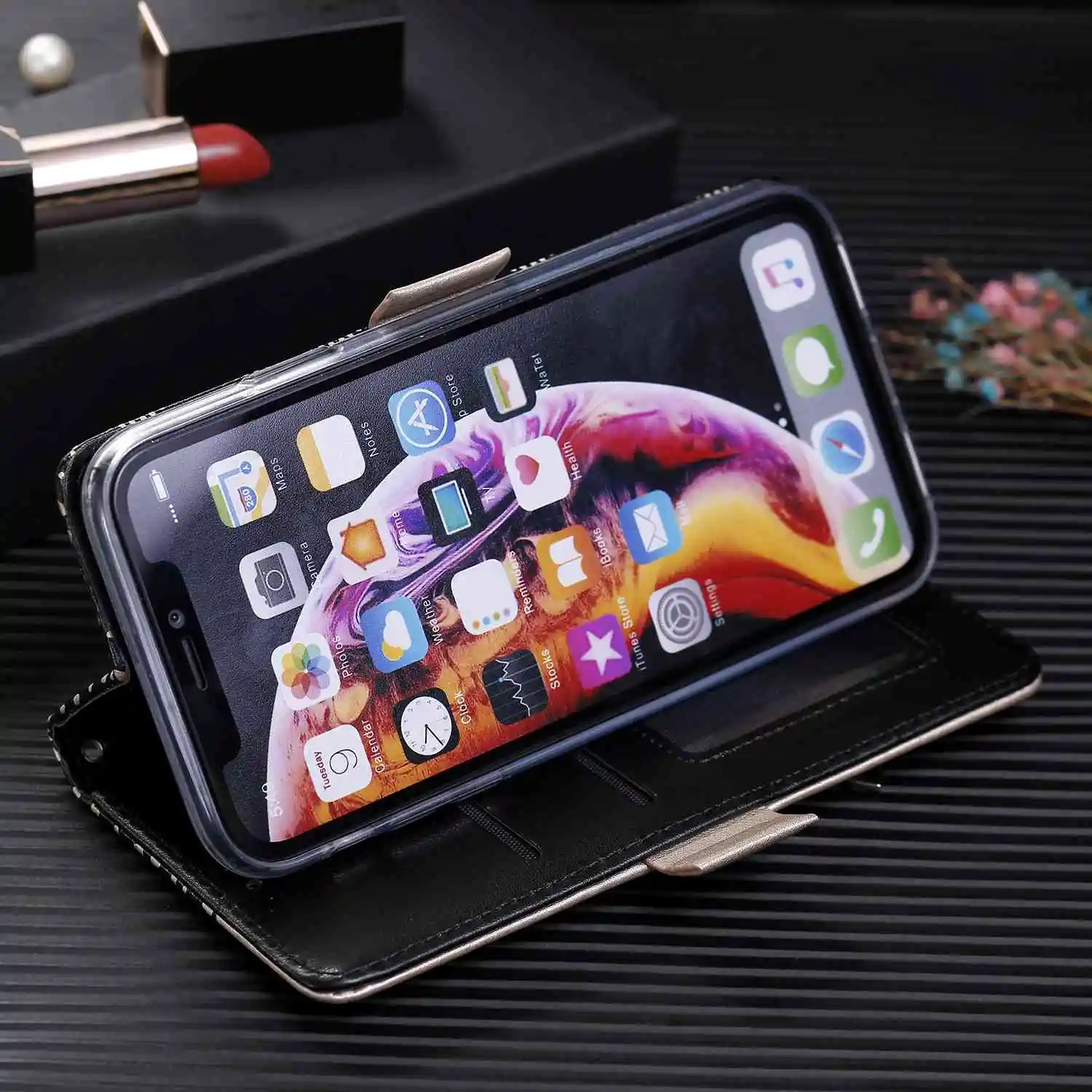 Кожаный чехол для iphone 6 6S 7 8 Plus XR X XS Max 11 Pro Max на молнии Держатель для карт кошелек чехол для iphone 6plus 7plus 8plus чехол