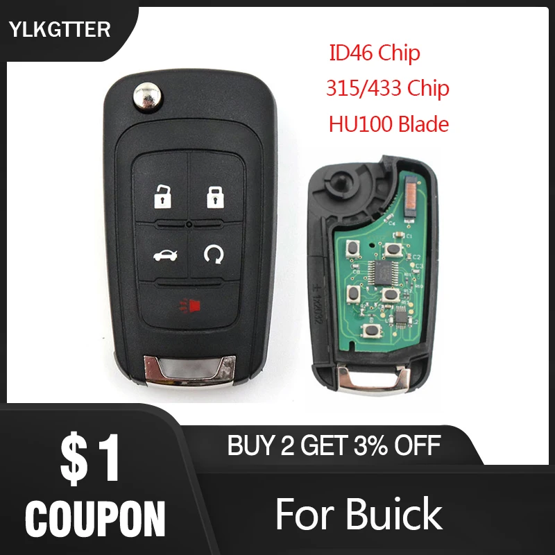 

YLKGTTER 315/433MHz Flip Folding Remote Key Suit For Buick Lacrosse Encore Regal Verano 2011- 2016 With ID46 Chip & HU100 Blade