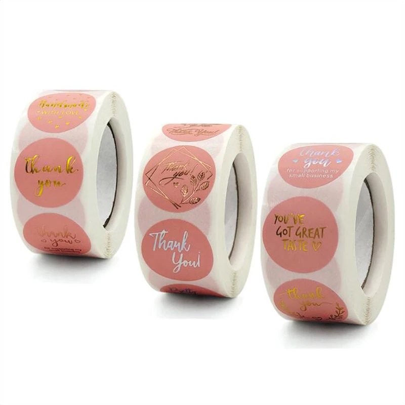 

500PCS Bronzing Pink Thank You Stickers Seal Adhesive Labels Small Business Scrapbook Stationery Handmade with Love Supply