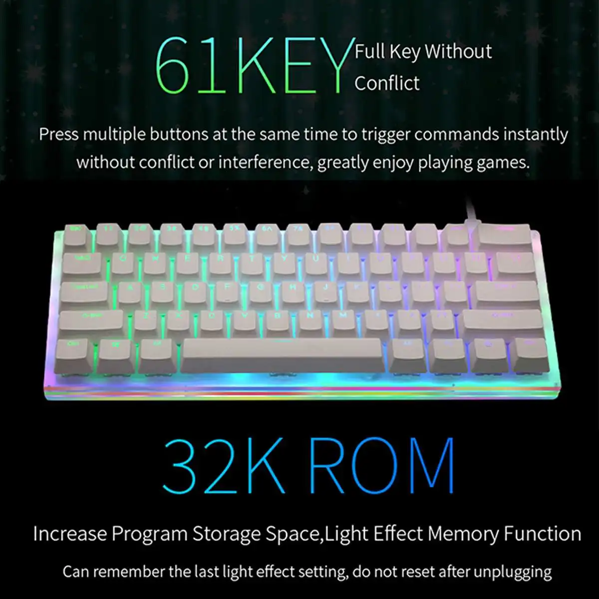 gamakay k61 61 keys mechanical gaming keyboard tyce c wired rgb backlit keyboard gateron switch crystalline base hot swappable free global shipping