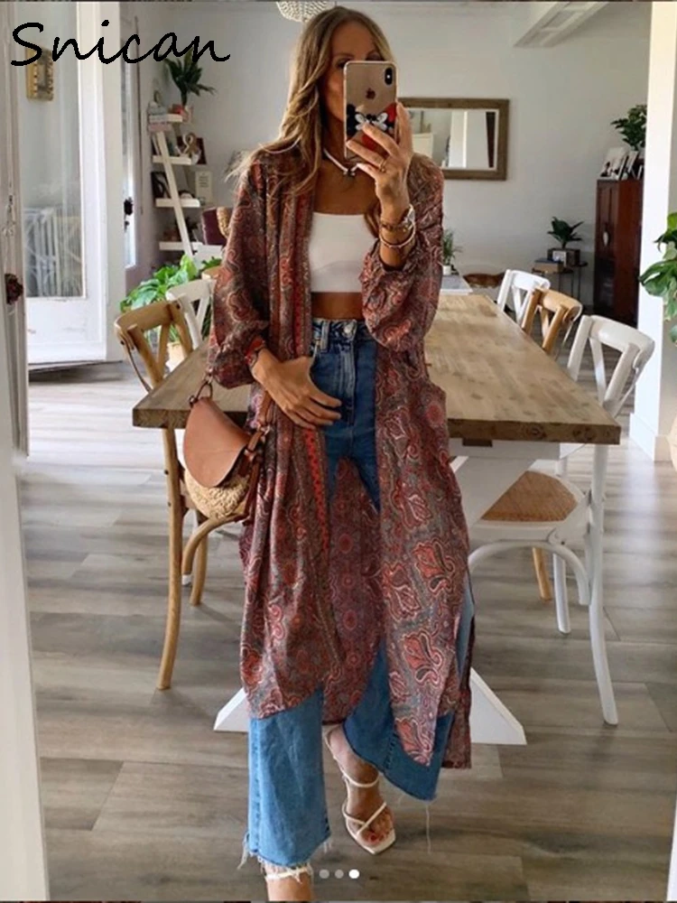 Богемное кимино платье Snican с цветочным принтом повседневные длинные платья