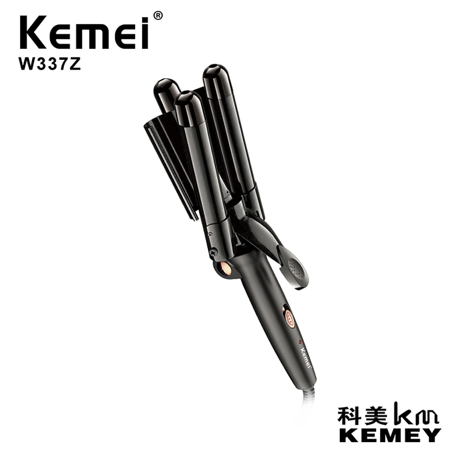 

Kemei Hair Curling Iron Ceramic Three Tube Curling Triple Barrel Crimper Wave Water Ripple gentle heating Electric Hair Curler