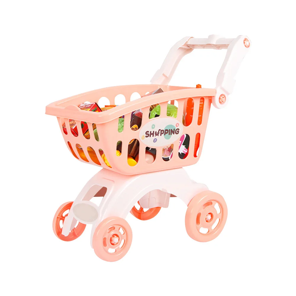 

Funny Kids Mini Simulation Toys Shopping Mall Supermarket Cart Trolley Toy Fruit Food Pretend Play House Handcart Role Play Toy