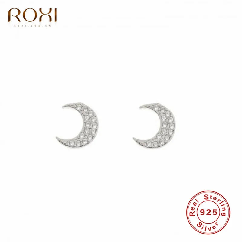 Платиновое покрытие ROXI Tiny Crescent Moon серьги-гвоздики для женщин ослепительные серьги с кристаллом Brincos 925 серьги из стерлингового серебра Букле д 'Орель - Окраска металла: Платиновое покрытие