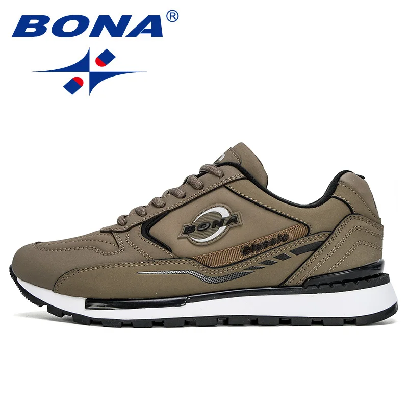 BONA Men's Running Shoes Comfortable Sneakers Outdoor Casual Shoes Man Training Lace up Lightweight Leather Sports Shoes