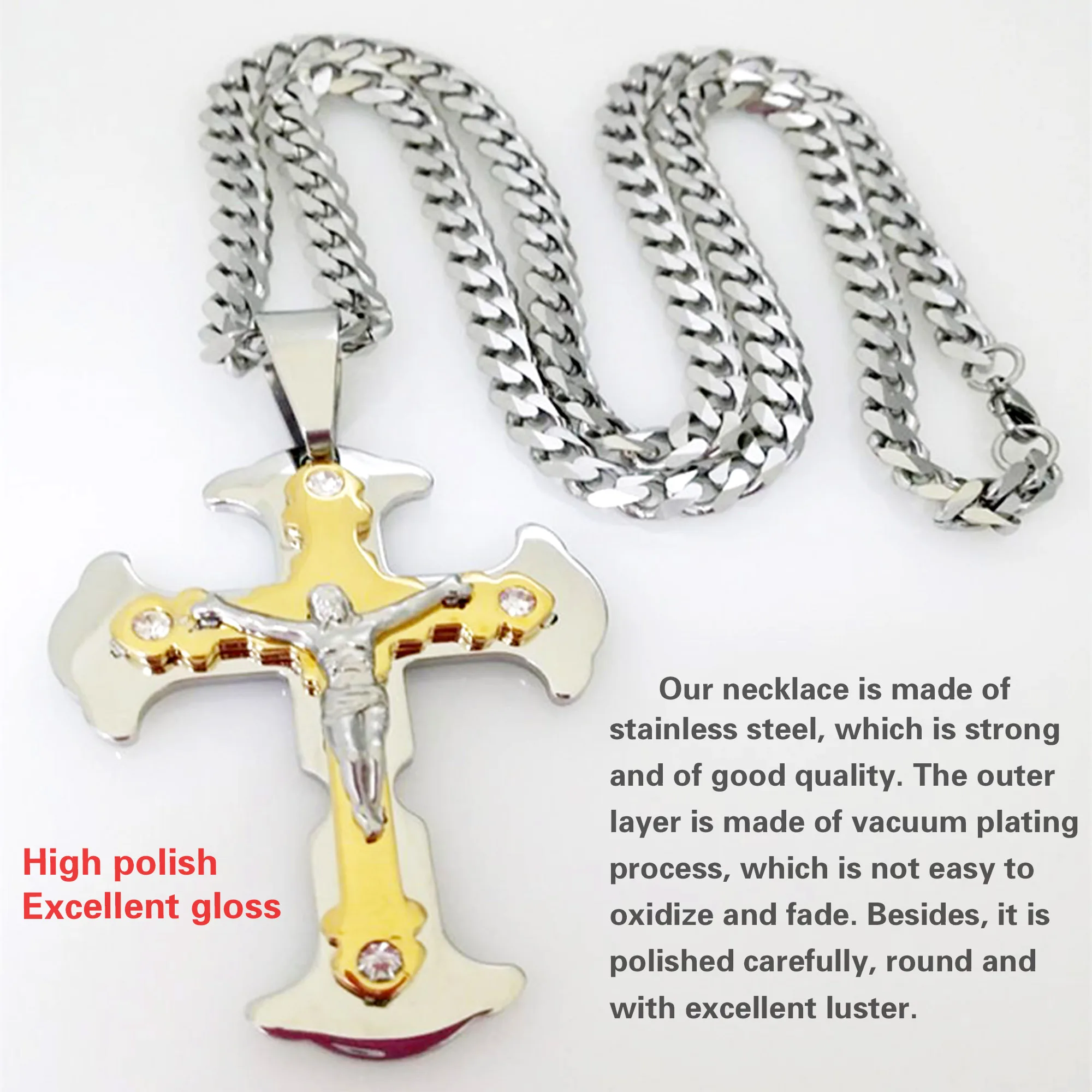 Ожерелье с крестом из нержавеющей стали 6 мм кубинский стиль цепочка аксессуар