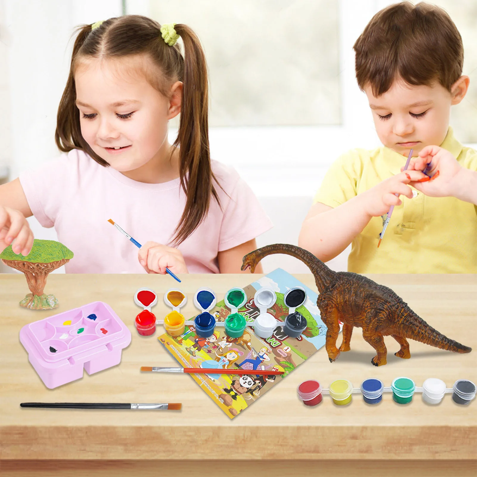 

20PCS DIY Dinosaur Painting Kit Kids Brachiosaurus 3D Coloring Kids Painting Art Craft Set Learning Education Action Toy Figures