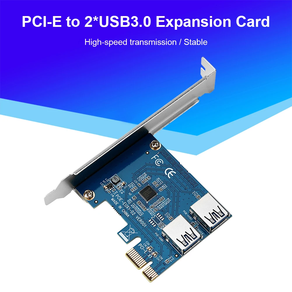 

PCI-E 1 to 2 PCIe External Riser Card PCI Express to 2 Ports USB3.0 5Gbps Expansion Adapter for Motherboard Add On Card