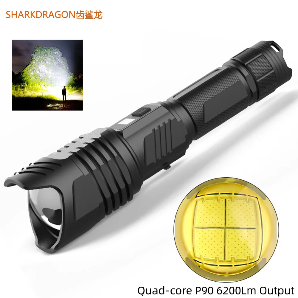 Супер мощный фонарик XHP90 Водонепроницаемый зум фонарь с умным чипом безопасным