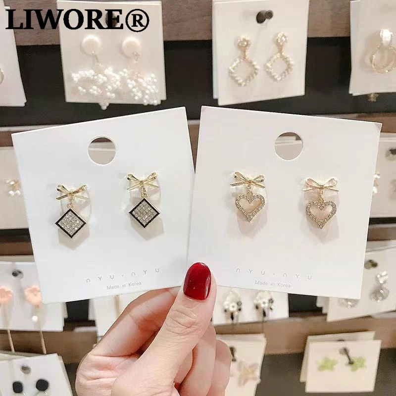 

Liwore Fashion Bowknot Square Heart Earrings For Women Cubic Zirconia Premium Crystal Drop Earrings Jewelry