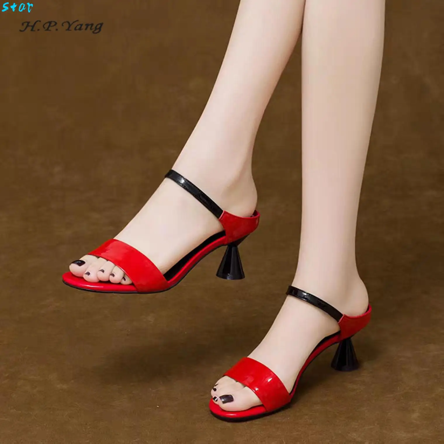 Summer Slippers Red Ladies High Heels Sexy Women's Sandals And Slippers Rome Stiletto Women's Shoes Wedding Party Shoes Black