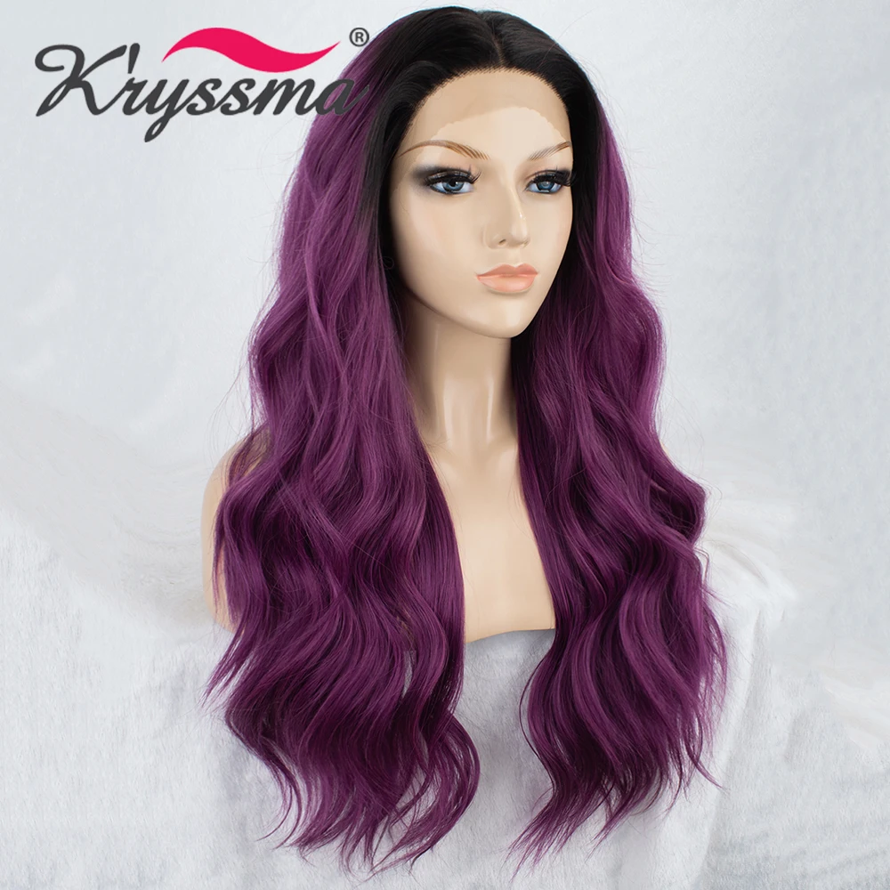 Kryssma 13x3 кружевные бордовые парики длинные волнистые синтетические парики на кружеве для черных женщин термостойкие парики на кружеве