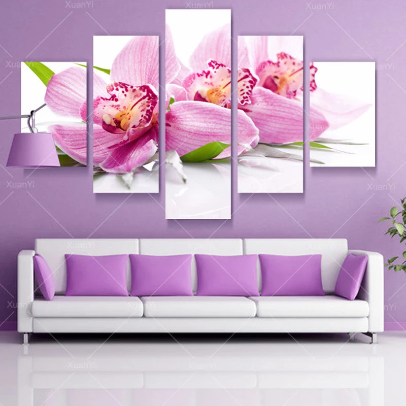 

5 Panel Fashion Modern Printed Red Flower Painting Picture Cuadros Flowers Canvas Art Home Decor For Living Room No Frame XY367