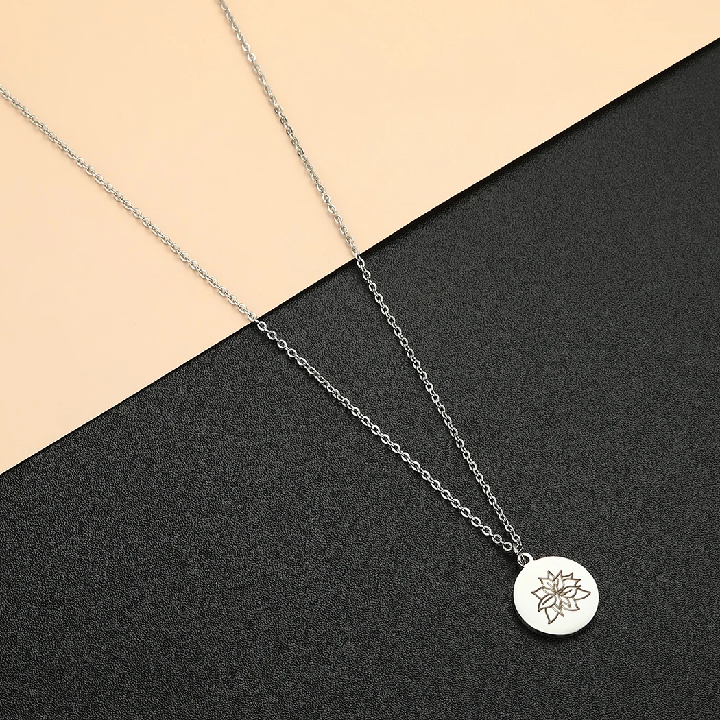 

Cxwind Stainless Steel Disc Engraved Flower Botanical Pendant Jewelry Birth flower Necklace for women Charm Choker Birthday Gift