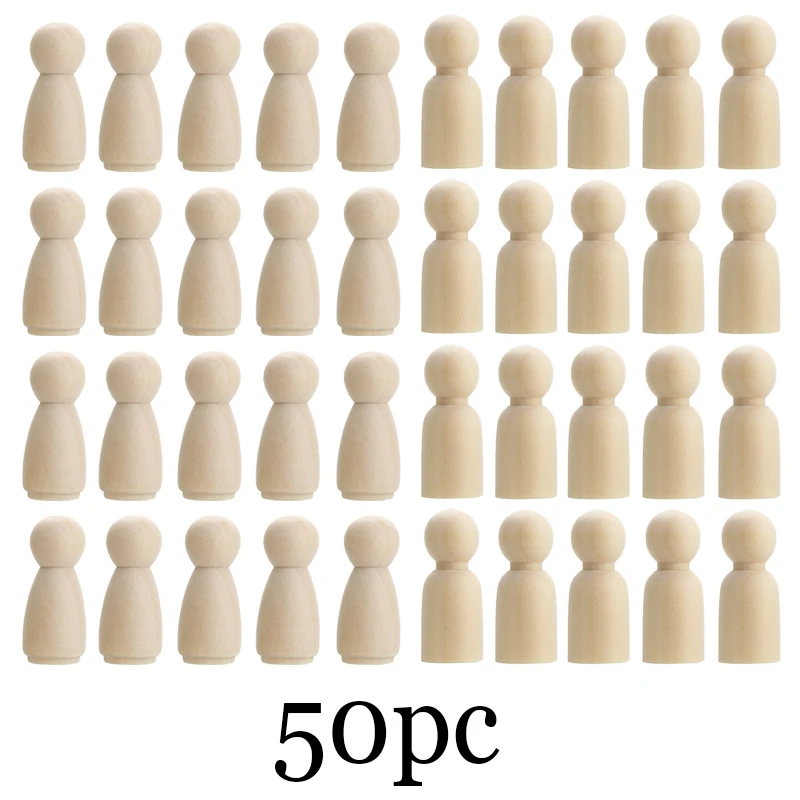 

50Pc 43mm/35mm Wooden Peg Doll DIY Craft Handmade Blank Female Male Unpainted Figures For Diy Wood Crafts Baby Toys Home Deco