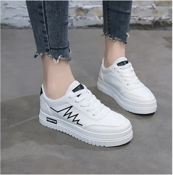 

Женская повседневная обувь, новинка 2020, женские кроссовки, модная дышащая обувь из искусственной кожи на платформе, белая женская мягкая об...