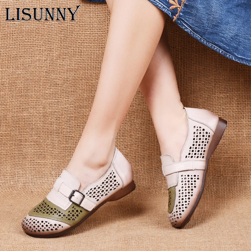 

Сандалии LISUNNY женские из натуральной кожи, мягкие босоножки на плоской подошве, дышащие повседневные однотонные босоножки с ремешком с пряж...