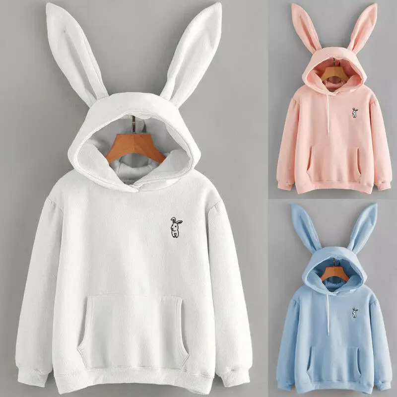 

Goocheer Kawaii Sweet Rabbit Ears Hooded Sweatshirt Women Hoodies Harajuku Loose Embroidery Pullovers Tracksuits Sweatshirt